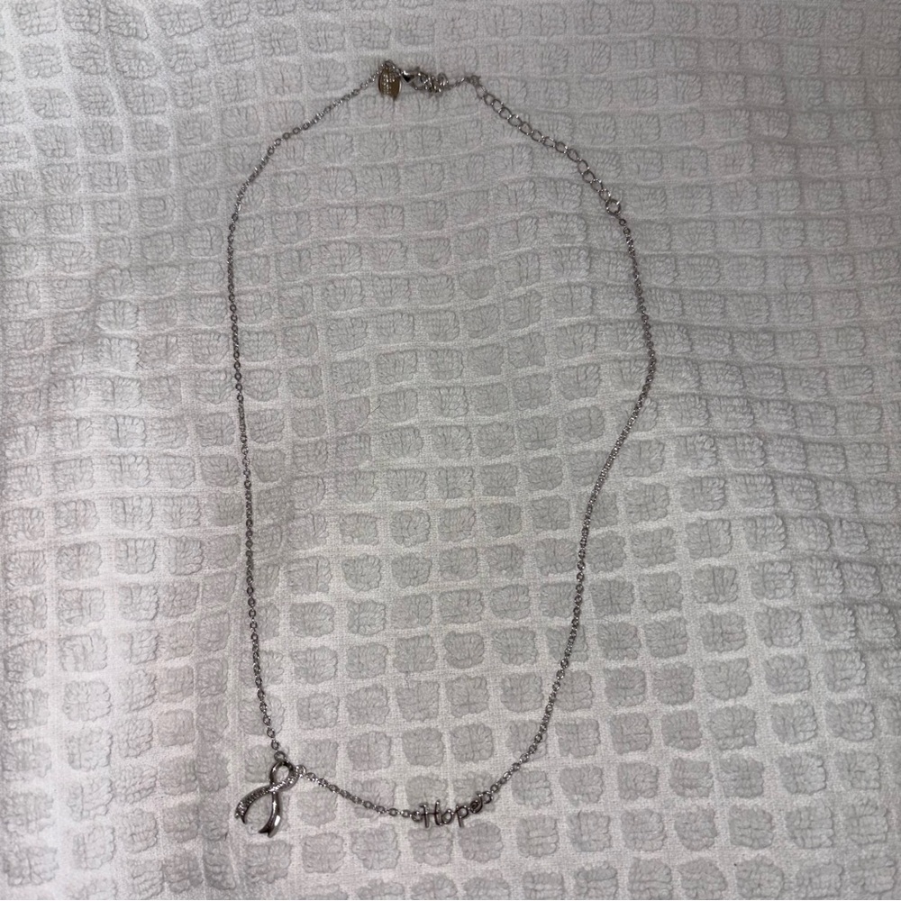 Lia Sophia Silver 18” Necklace “Hope” Breast Cancer Ribbon